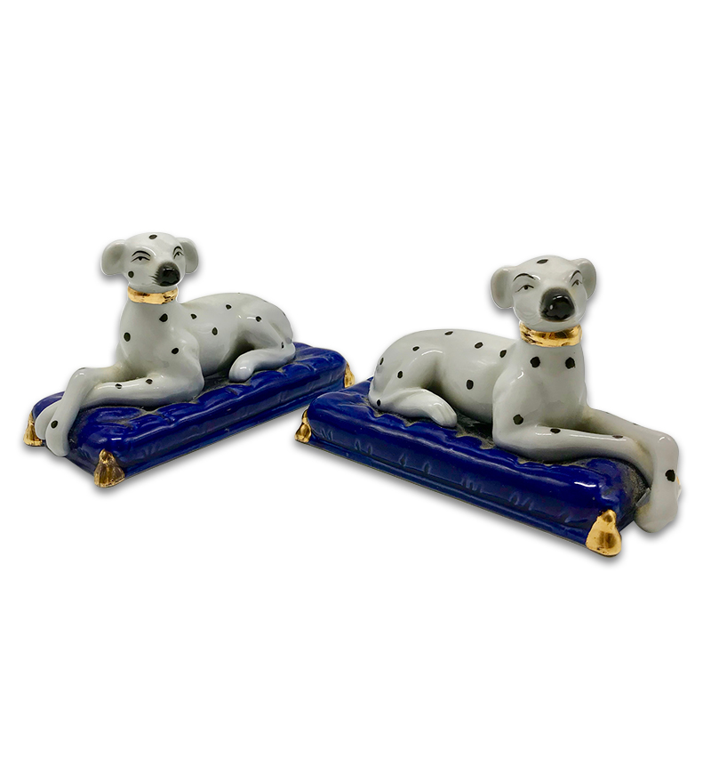 Vintage Pair Of Ceramic Dalmatians On Cushions