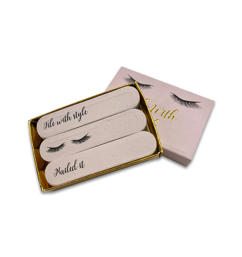 Set of Nine Pink Nail files File With Style Eyelashes