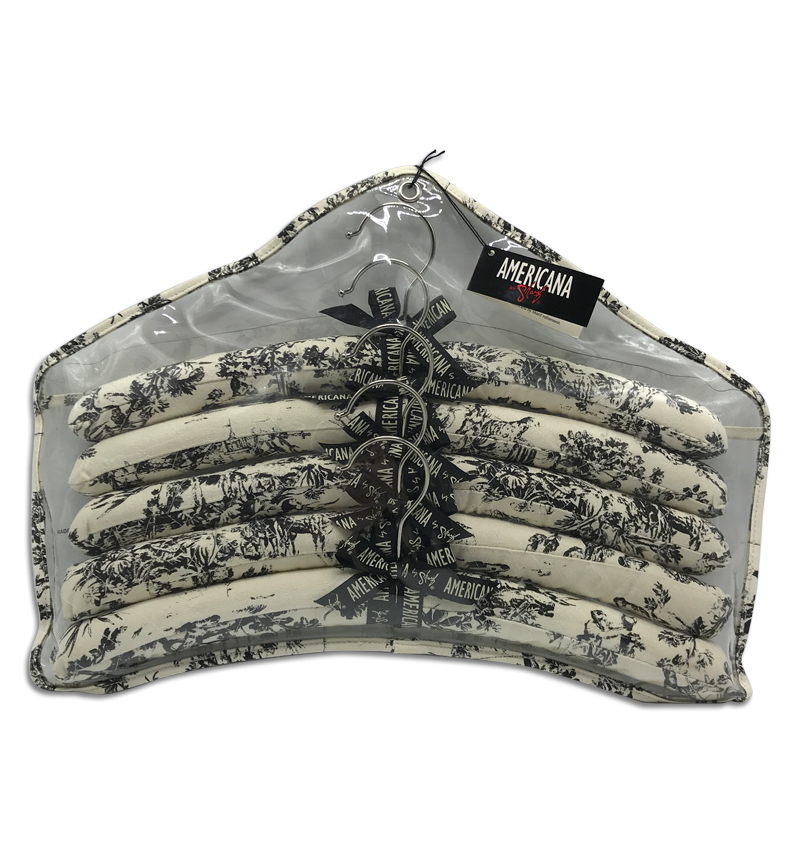 Set Of Five Padded Coat Hangers Americana By Sharif Black And