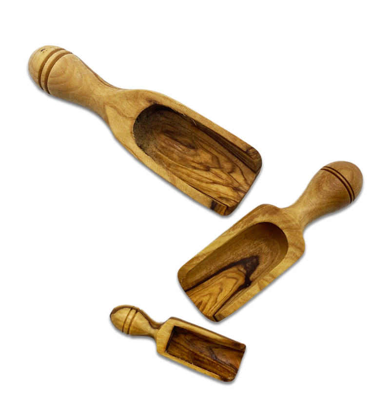 Set Of Three Handmade Olive Wood Scoops