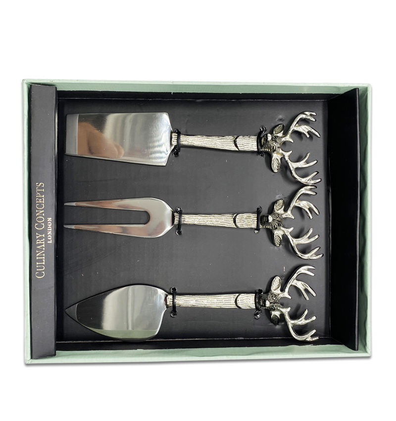 Set Of Three Stag Head Cheese Knives