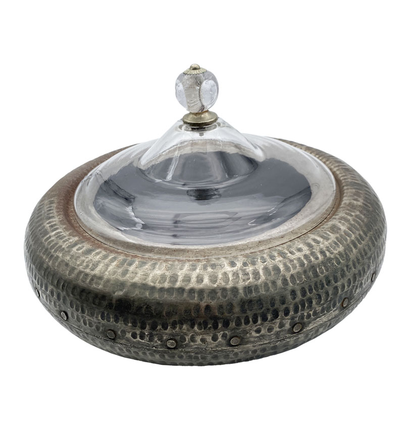 Vintage And Large Arabian Hammered Metal Container With Lid Circa