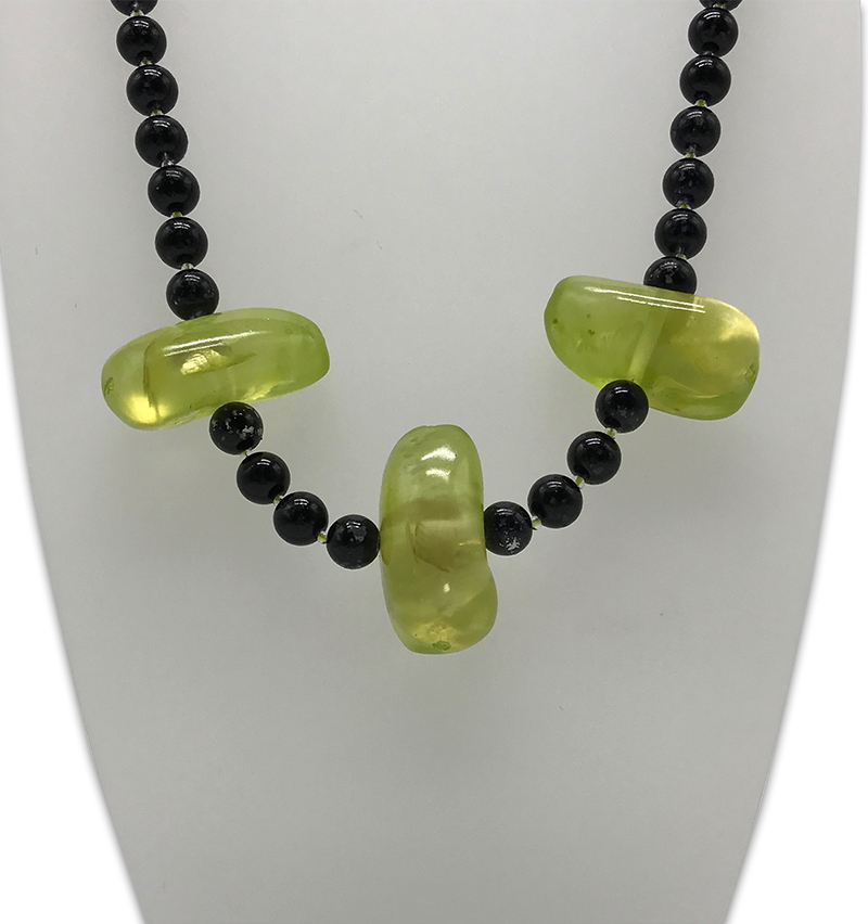 Black Mottled Glass And Large Lime Green Beads Necklace Wearenotashop