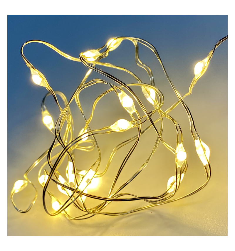 Metre Of Twenty Warm White LED Micro Battery Fairy Lights Silver Wire