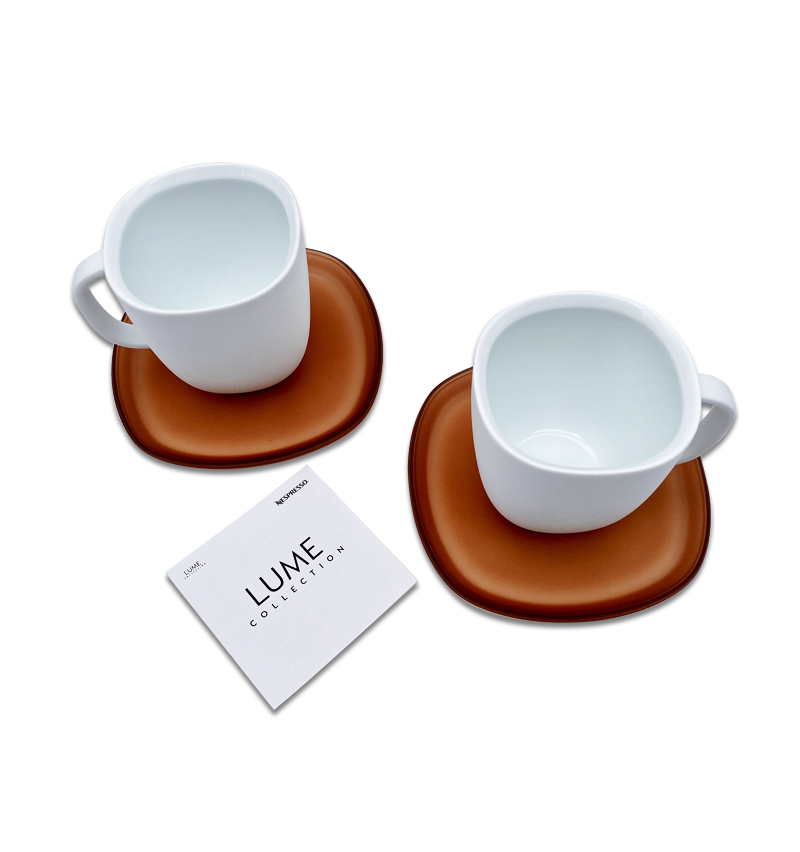 The Lume Collection porcelain gran lungo cups sheds a modern glow